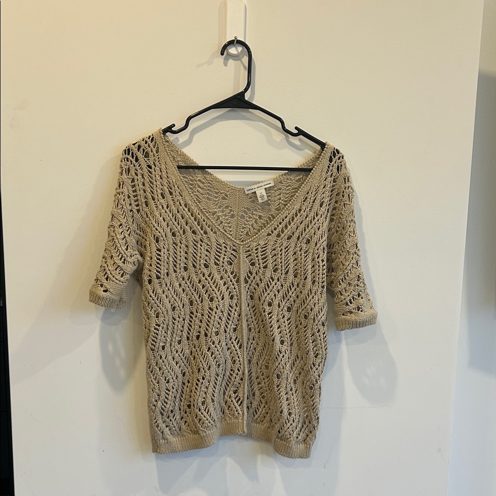 Autumn Cashmere Oversized Crochet Style V-Neck Sweater Size XS Boho Vibe